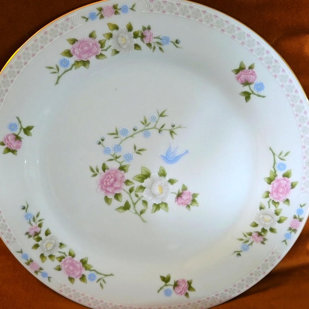 Set of 3 Crown Ming Fine China Bird of Paradise Dinner Plates